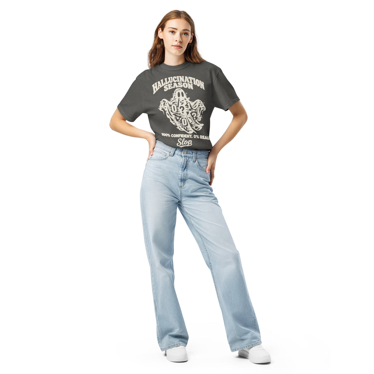 Hallucination Season Tee in Pepper, worn by a model