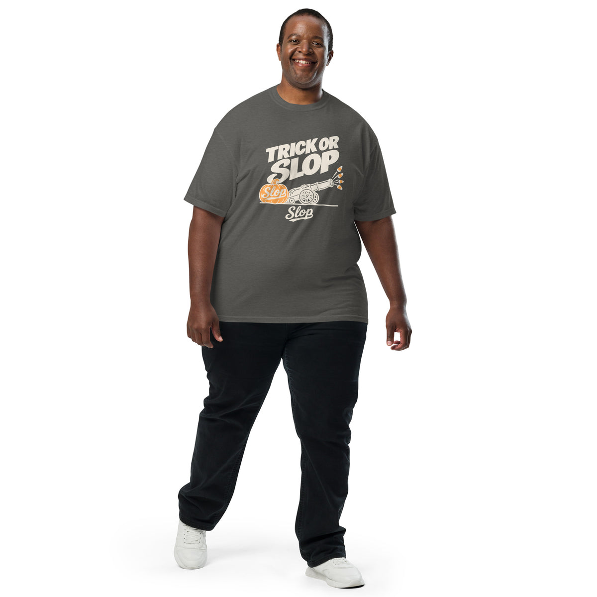 Trick or Slop Tee in Pepper, worn by a model