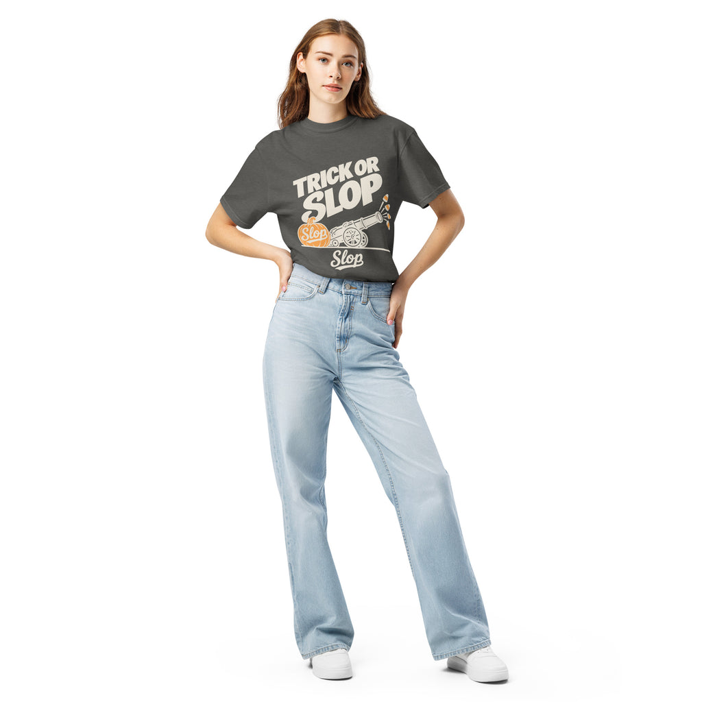 Trick or Slop Tee in Pepper, worn by a model