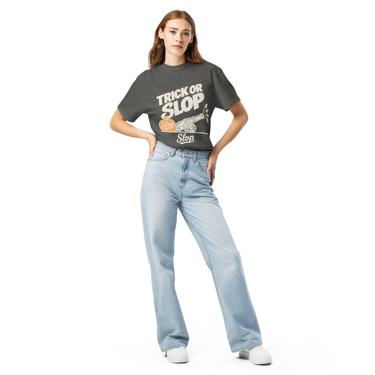 Trick or Slop Tee in Pepper, worn by a model