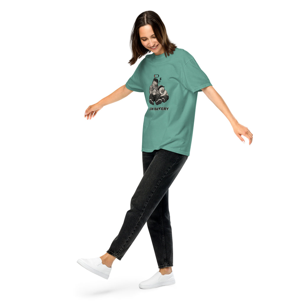 Low Battery — Pig & Wiglet Heavyweight Tee in Seafoam, front view