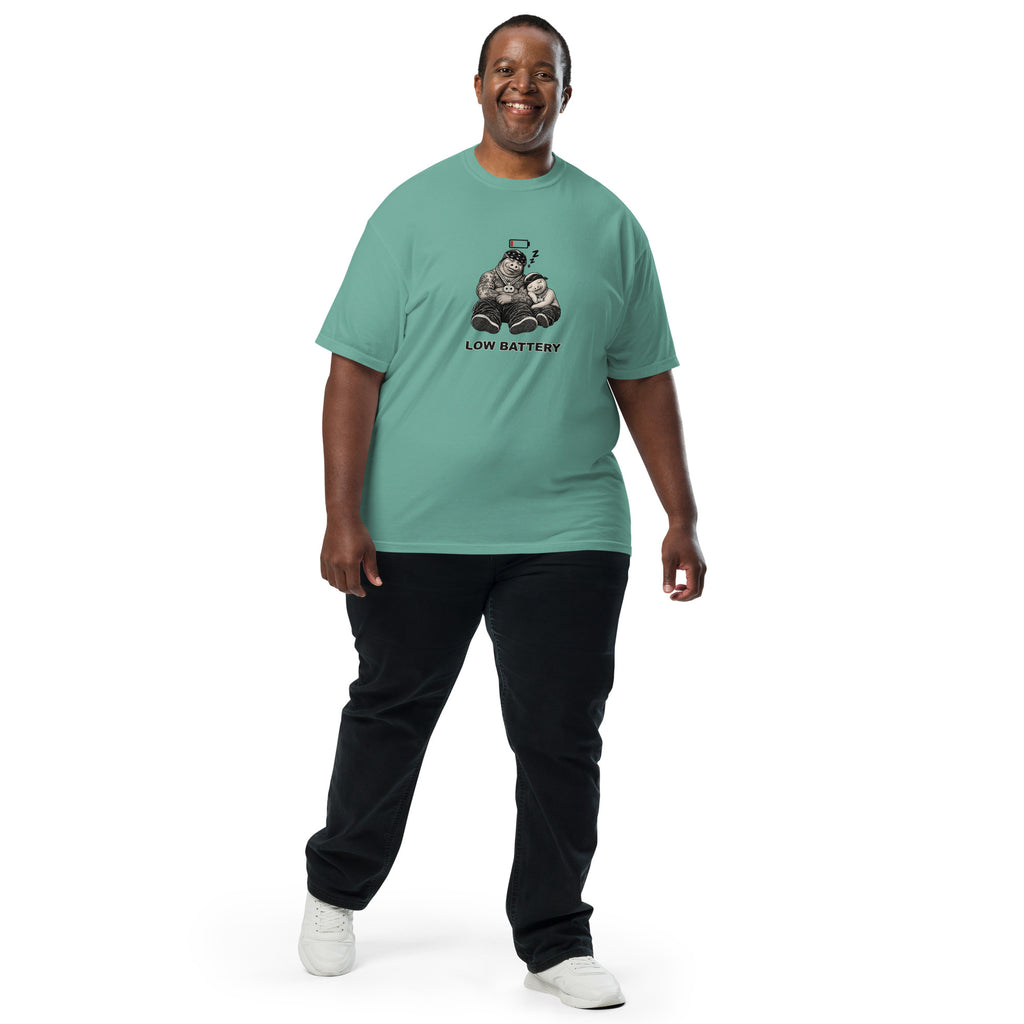 Low Battery — Pig & Wiglet Heavyweight Tee in Seafoam, front view