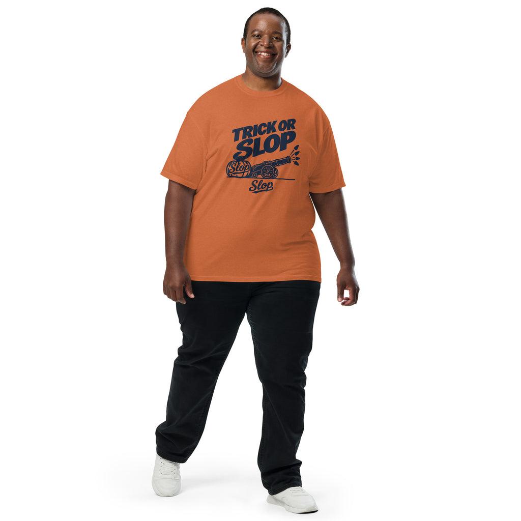 Trick or Slop Tee in Yam, worn by a model