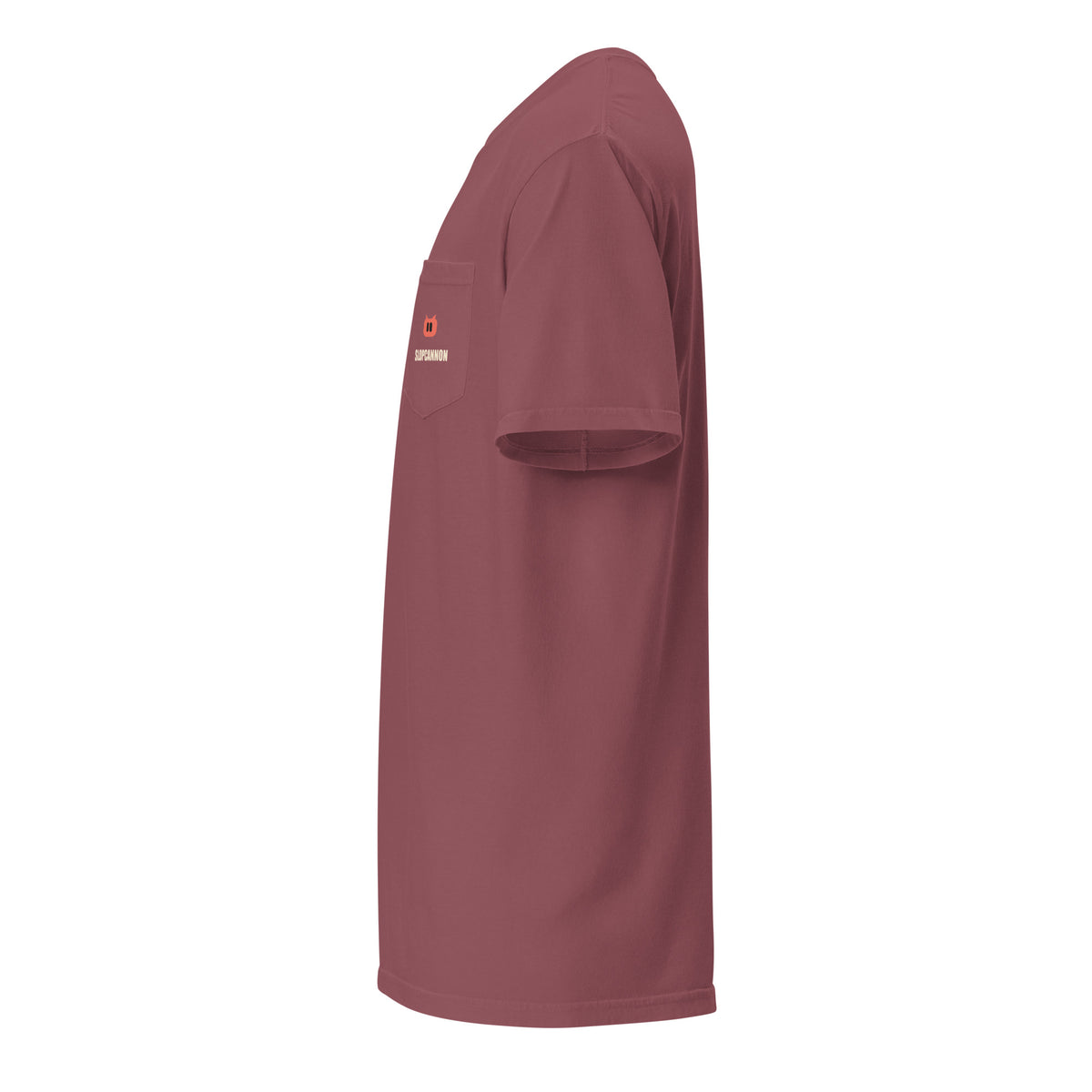 SLOPCANNON Pocket Tee in Brick, left side