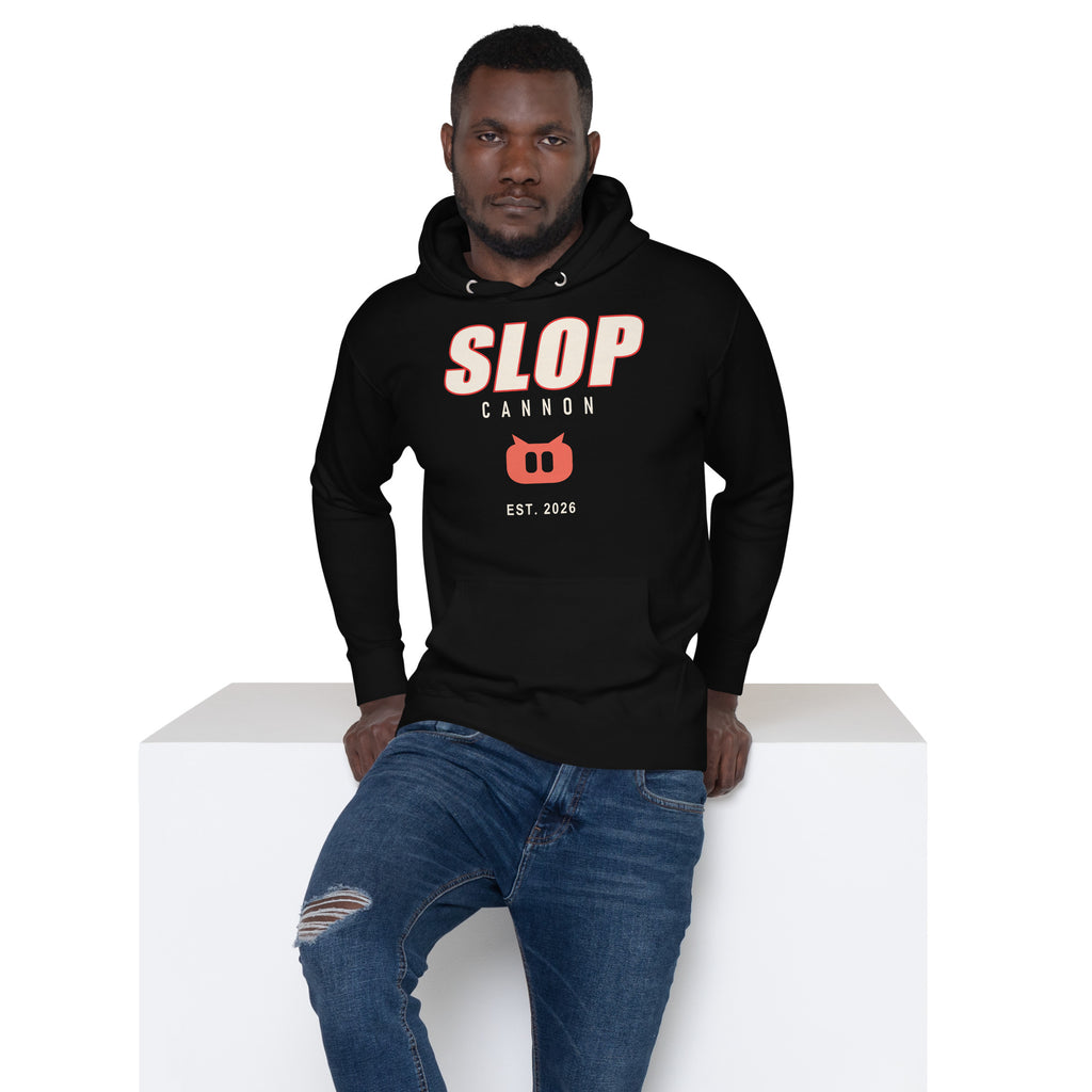 Slopcannon Snout Hoodie — Black — model seated