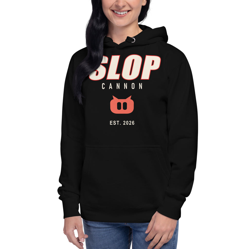Slopcannon Snout Hoodie — Black — model close-up