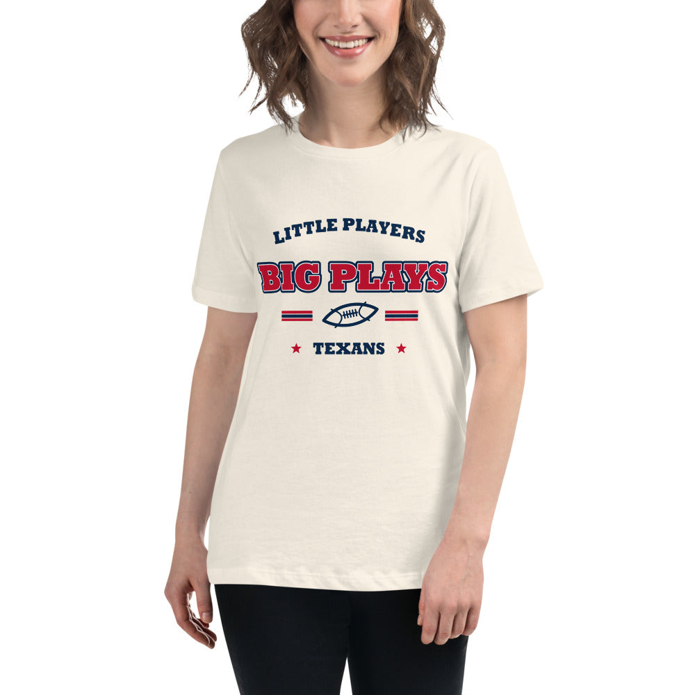 Texans Little Players Big Plays Tee — Natural — Printful supplier women/model women's view; exact configured product and artwork; digital mockup.