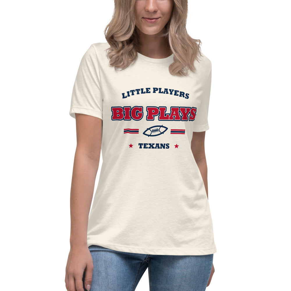 Texans Little Players Big Plays Tee — Natural — Printful supplier women/model women's 2 view; exact configured product and artwork; digital mockup.