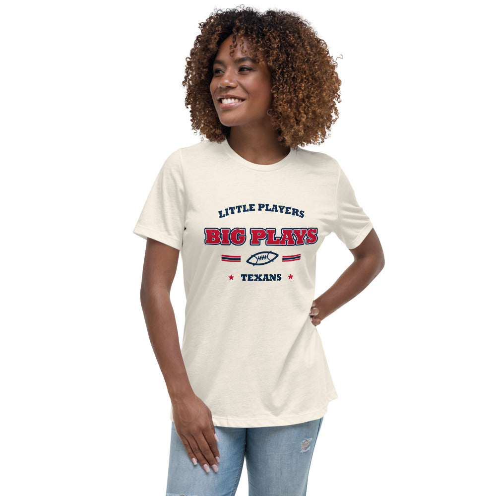 Texans Little Players Big Plays Tee — Natural — Printful supplier women/model women's 3 view; exact configured product and artwork; digital mockup.