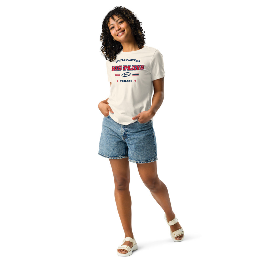 Texans Little Players Big Plays Tee — Natural — Printful supplier women/model women's 4 view; exact configured product and artwork; digital mockup.