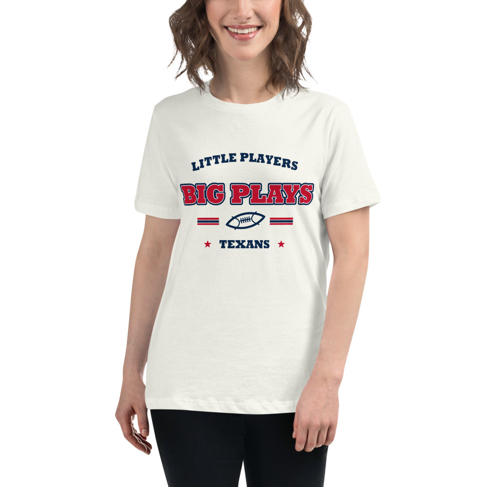 Texans Little Players Big Plays Tee — Vintage White — Printful supplier women/model women's view; exact configured product and artwork; digital mockup.