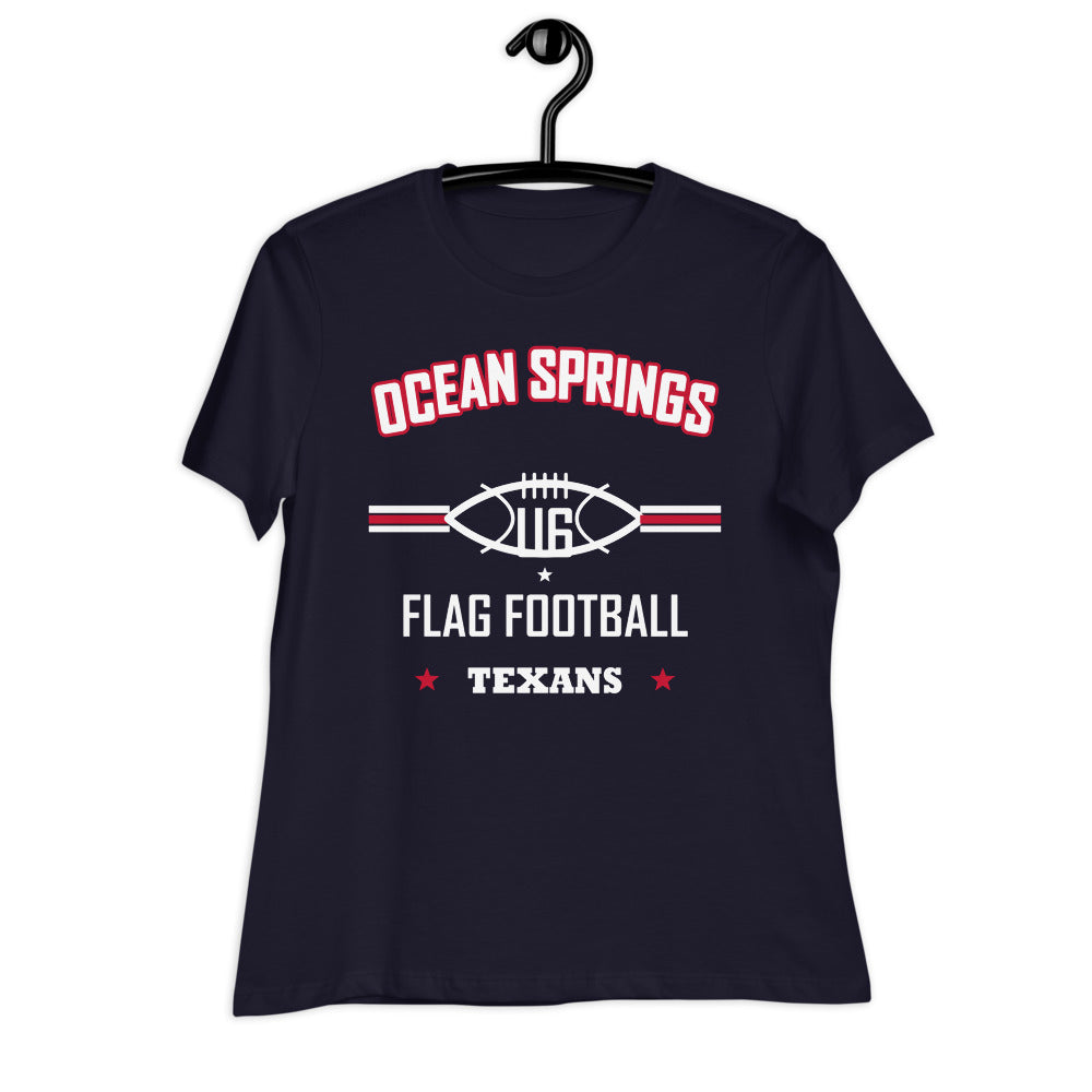 Ocean Springs Texans U6 Tee — Navy — Printful supplier garment-only hanger view; exact configured product and artwork; digital mockup.