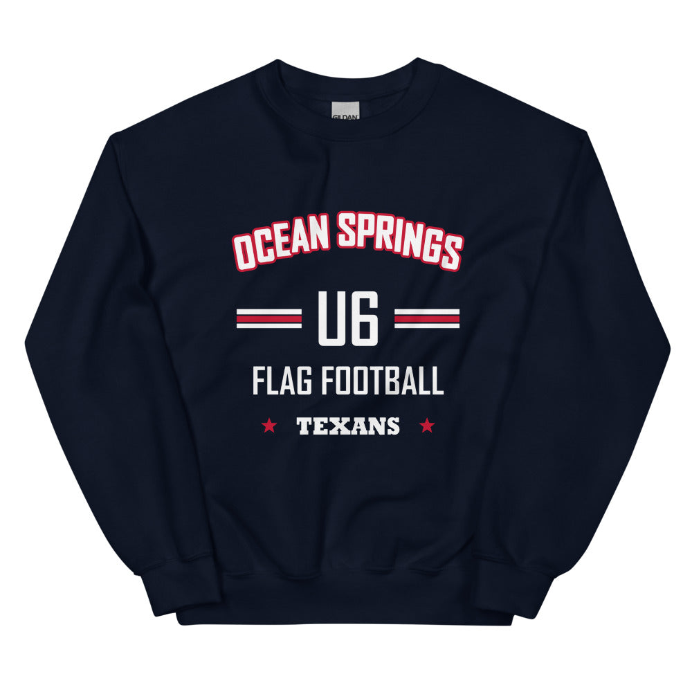 Ocean Springs Texans U6 Crewneck — Navy — Printful supplier garment-only clean front view; exact configured product and artwork; digital mockup.