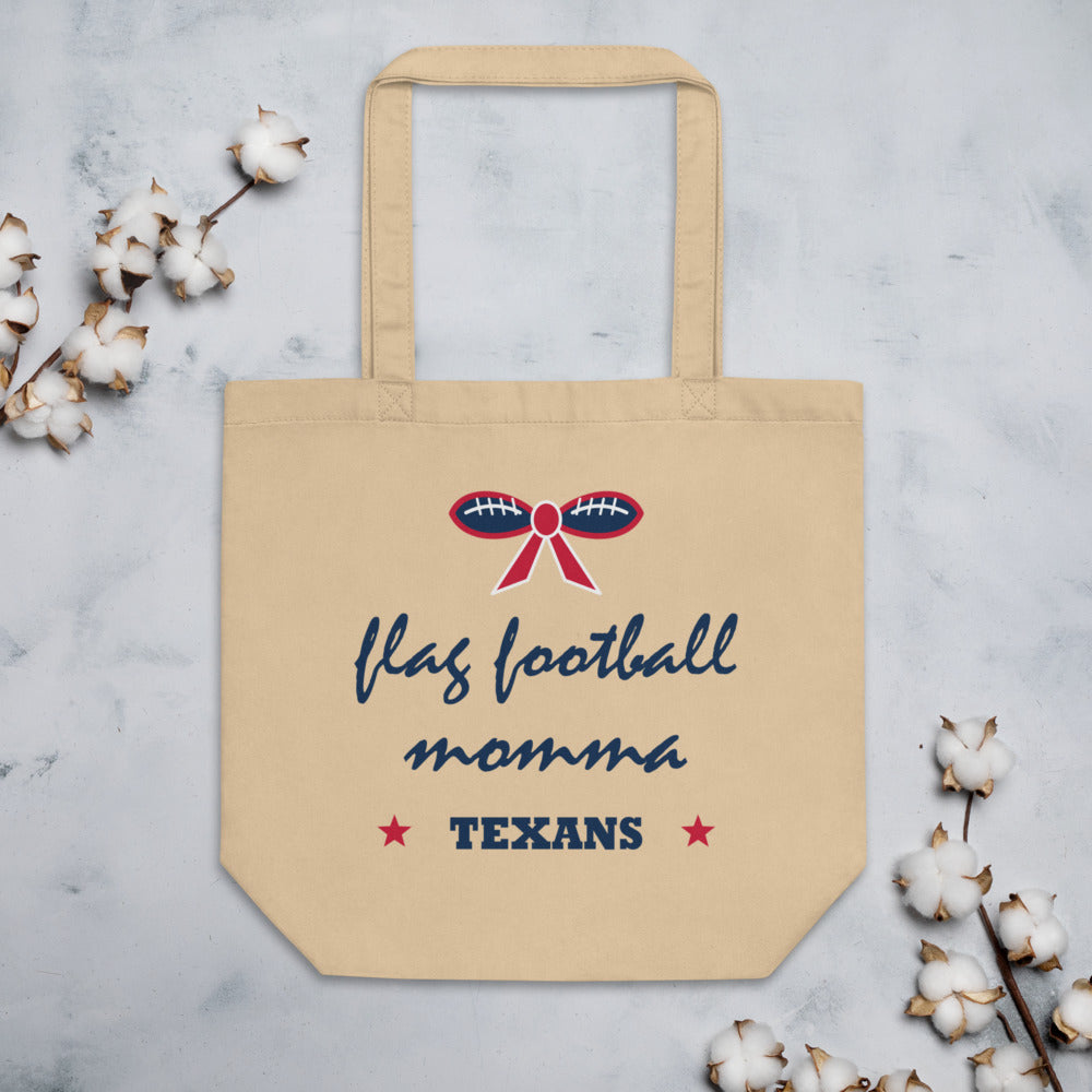Texans Flag Football Momma Tote — Oyster — Printful supplier flat lifestyle view; exact configured product and artwork; digital mockup.