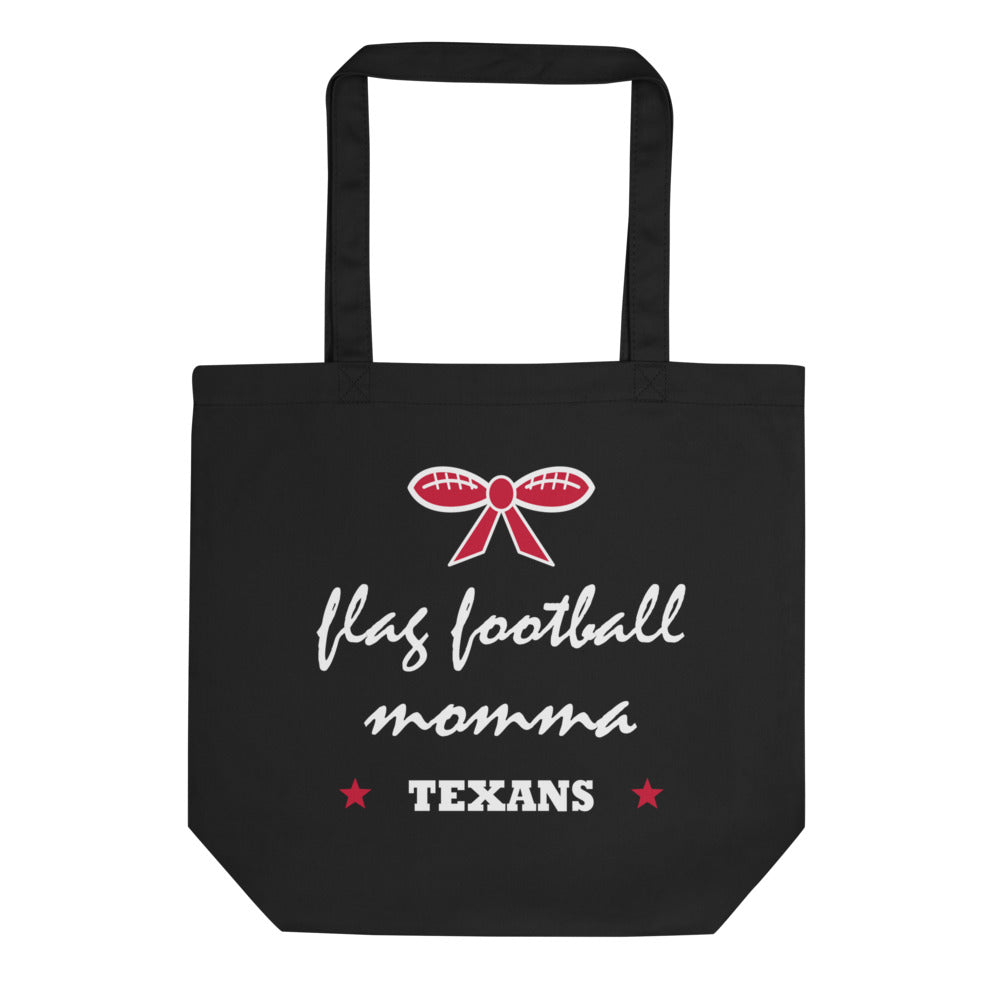 Texans Flag Football Momma Tote — Black — Printful supplier clean front view; exact configured product and artwork; digital mockup.