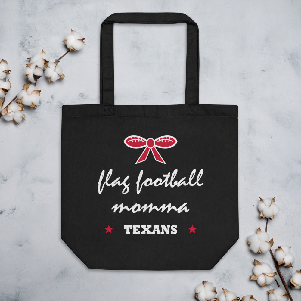 Texans Flag Football Momma Tote — Black — Printful supplier flat lifestyle view; exact configured product and artwork; digital mockup.