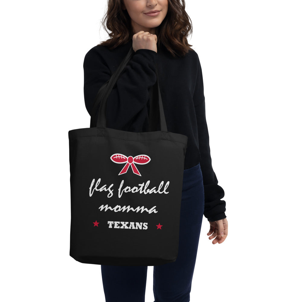 Texans Flag Football Momma Tote — Black — Printful supplier women's view; exact configured product and artwork; digital mockup.