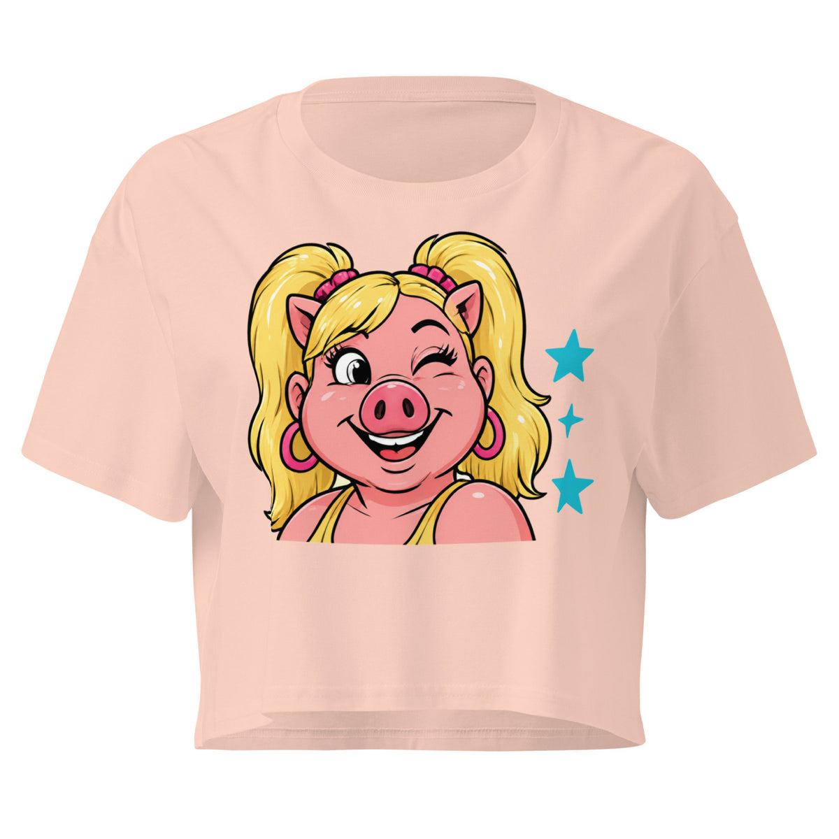 Wigette Wink Cropped Tee in Pale Pink - front garment view