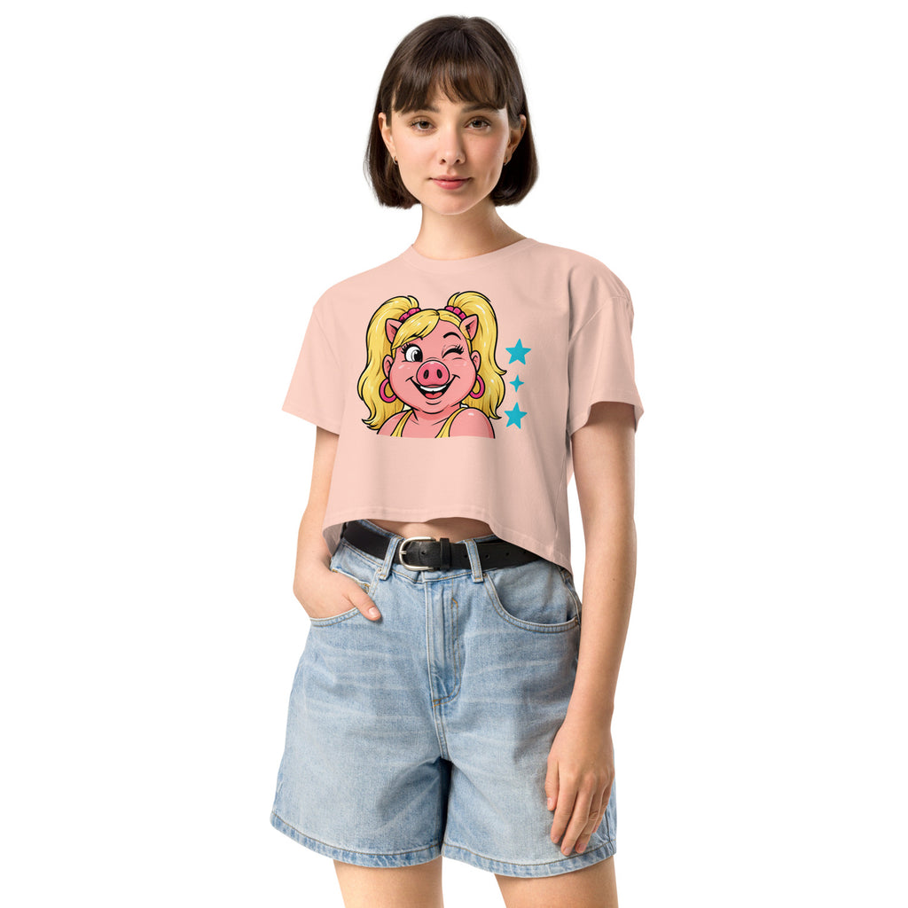 Wigette Wink Cropped Tee in Pale Pink - third women model front