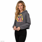 Digital mockup of Wigette Daisy Shades Cropped Hoodie - Storm on an adult model.