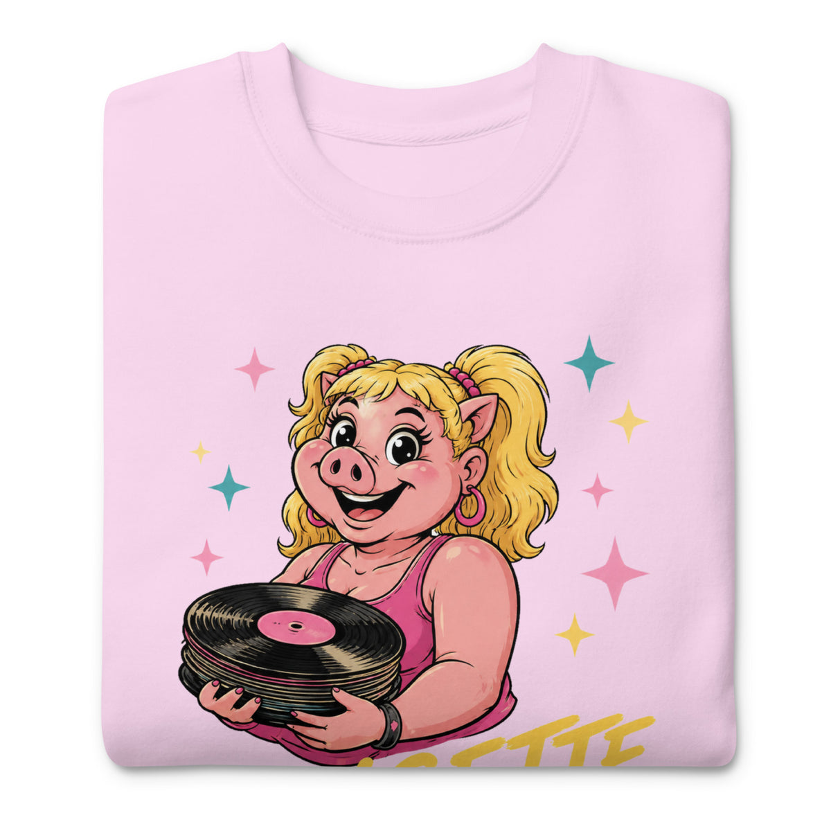 Wigette Vinyl Club Sweatshirt in Lavender - folded front garment view