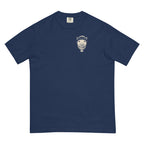 Little Cannon Boy Head Tee — Faded Navy in True Navy — Printful digital front mockup showing small approved artwork on the wearer's left chest.
