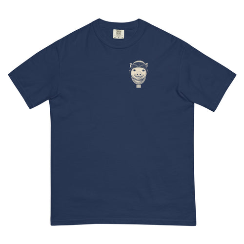Little Cannon Boy Head Tee — Faded Navy in True Navy — Printful digital front mockup showing small approved artwork on the wearer's left chest.